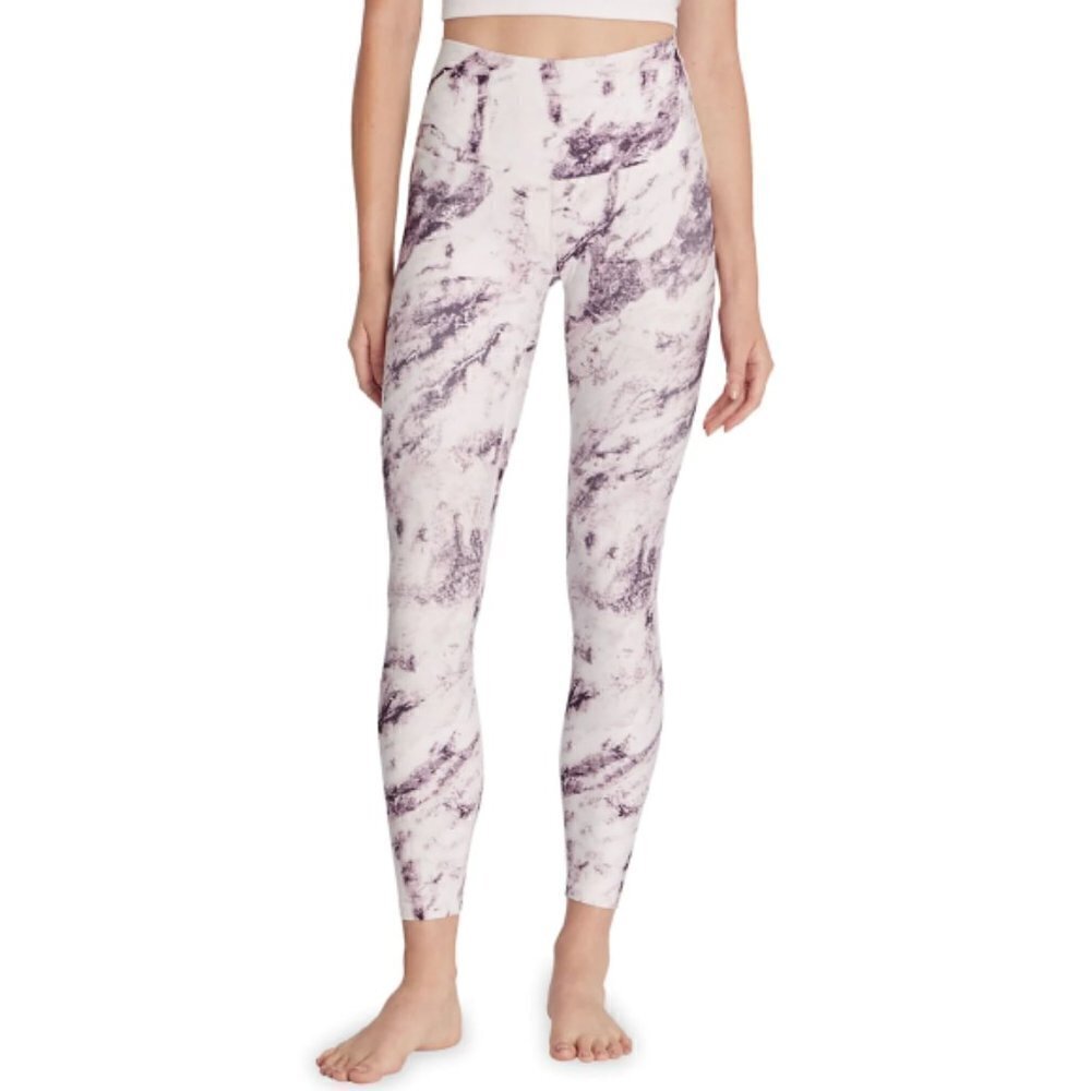 WILDFOX 7/8 High-Waisted Marble-Print Leggings, Purple